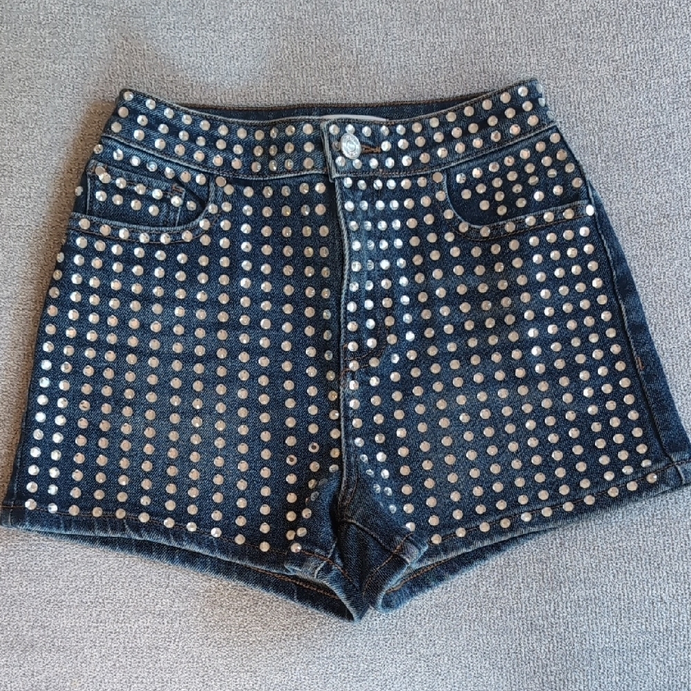 GUESS Blue and Silver Studded Jean Shorts